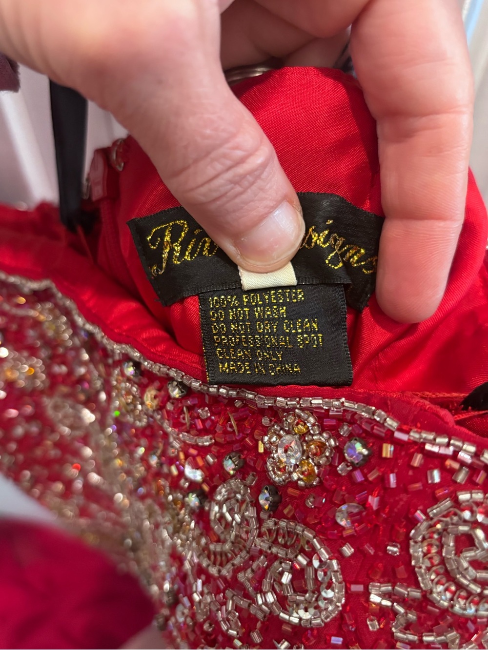 Riva Designs Beaded Strapless Red Evening Gown - Picture 16 of 16